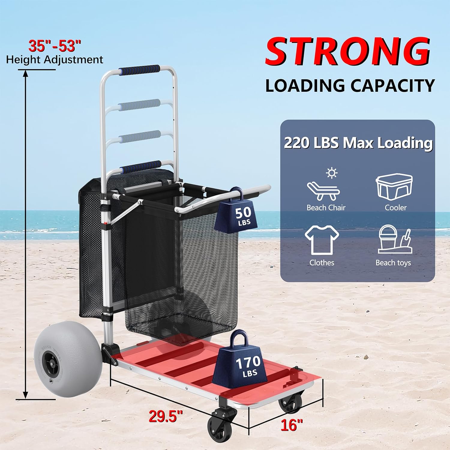 Multifuction Beach Trolley with 12