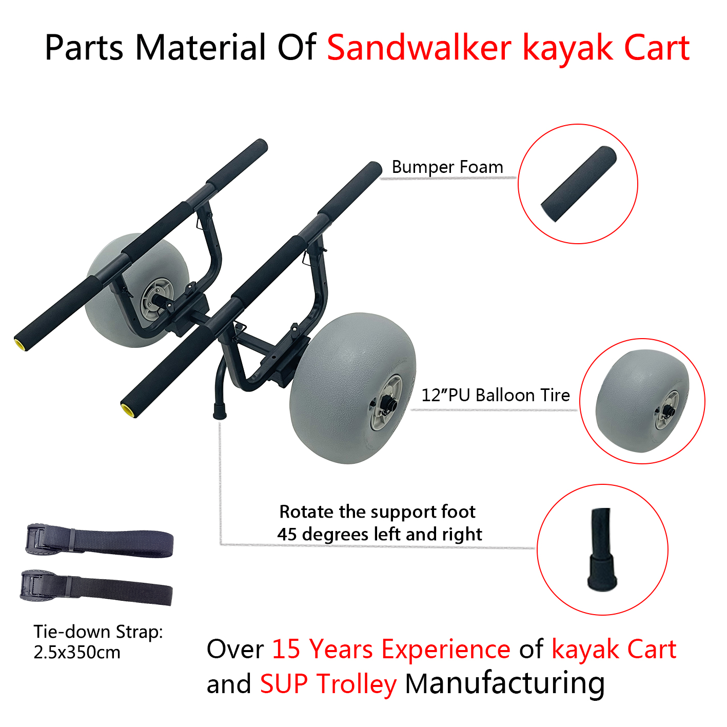 Heavy duty universal kayak bunker cart with 12