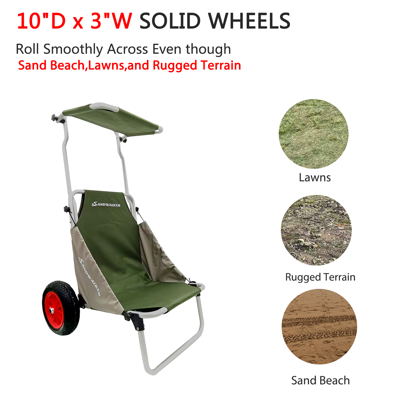 Sandwalker Foldable Beach Trolley Seat BTB with Sun-visor 