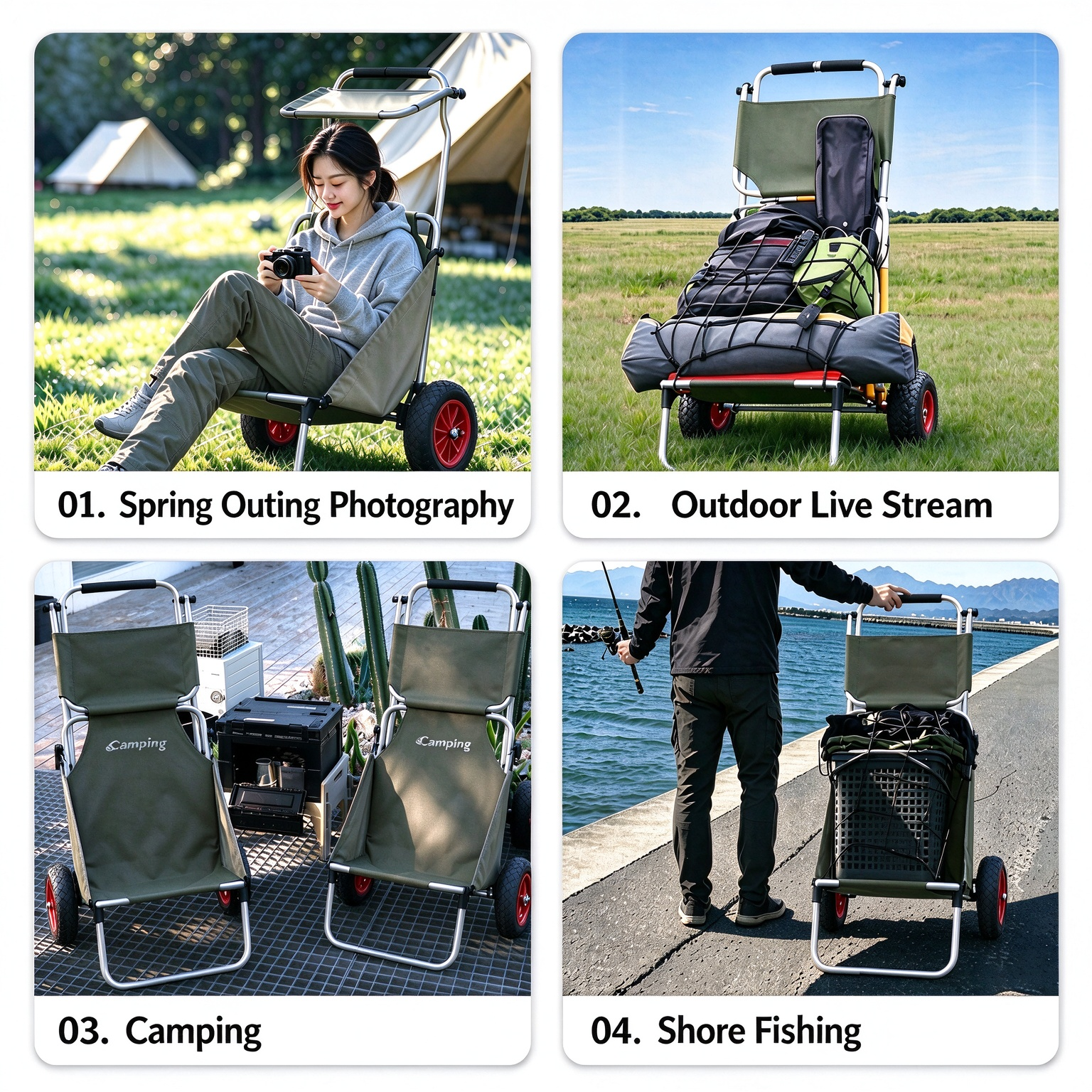 Sandwalker Foldable Beach Trolley Seat BTB with Sun-visor 