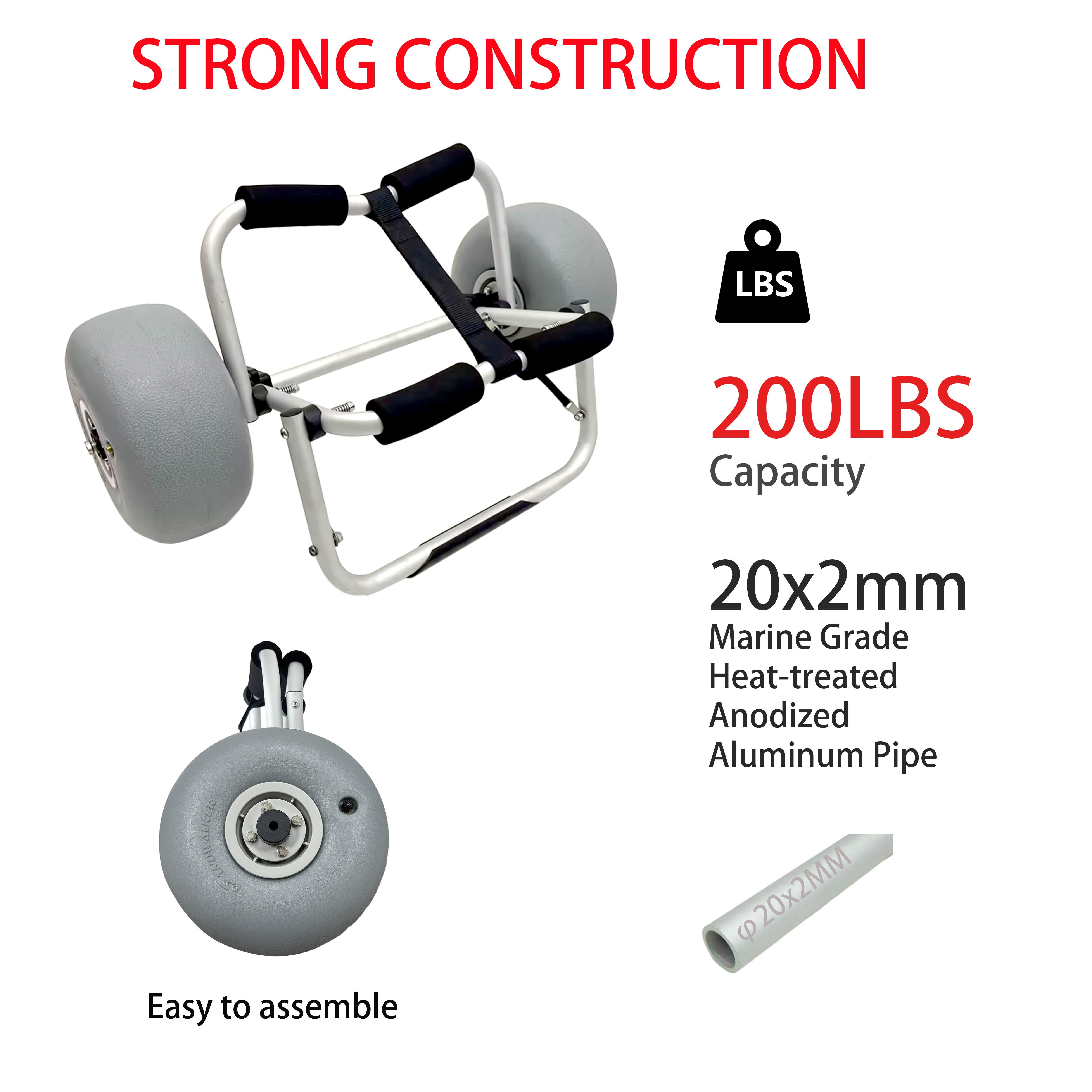 Aluminium kayak cart with 9