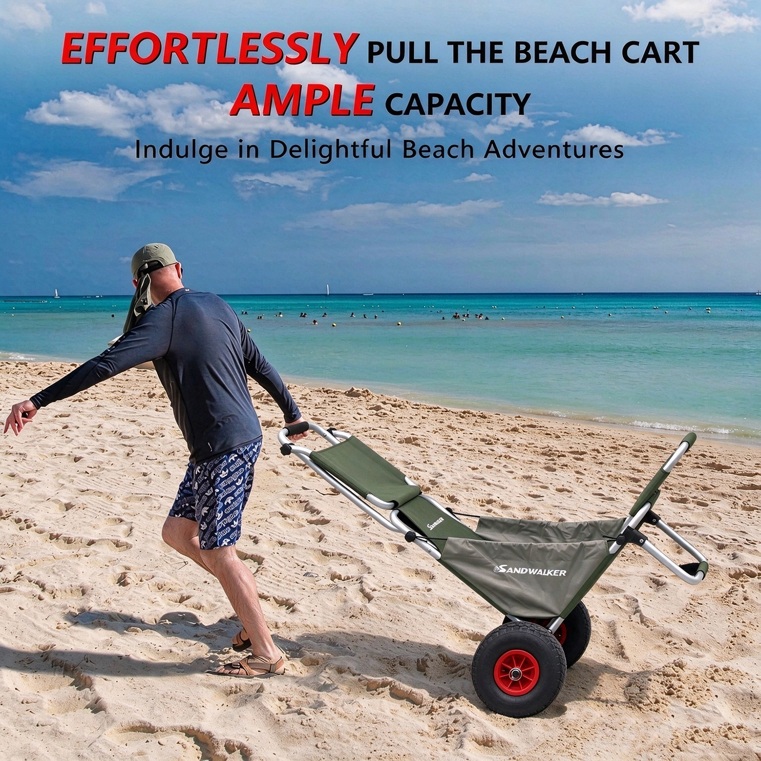 Foldable Aluminum Beach Cart Wagon with Canopy & Luggage Rack, Heavy Duty All Terrain Wheels BTC 