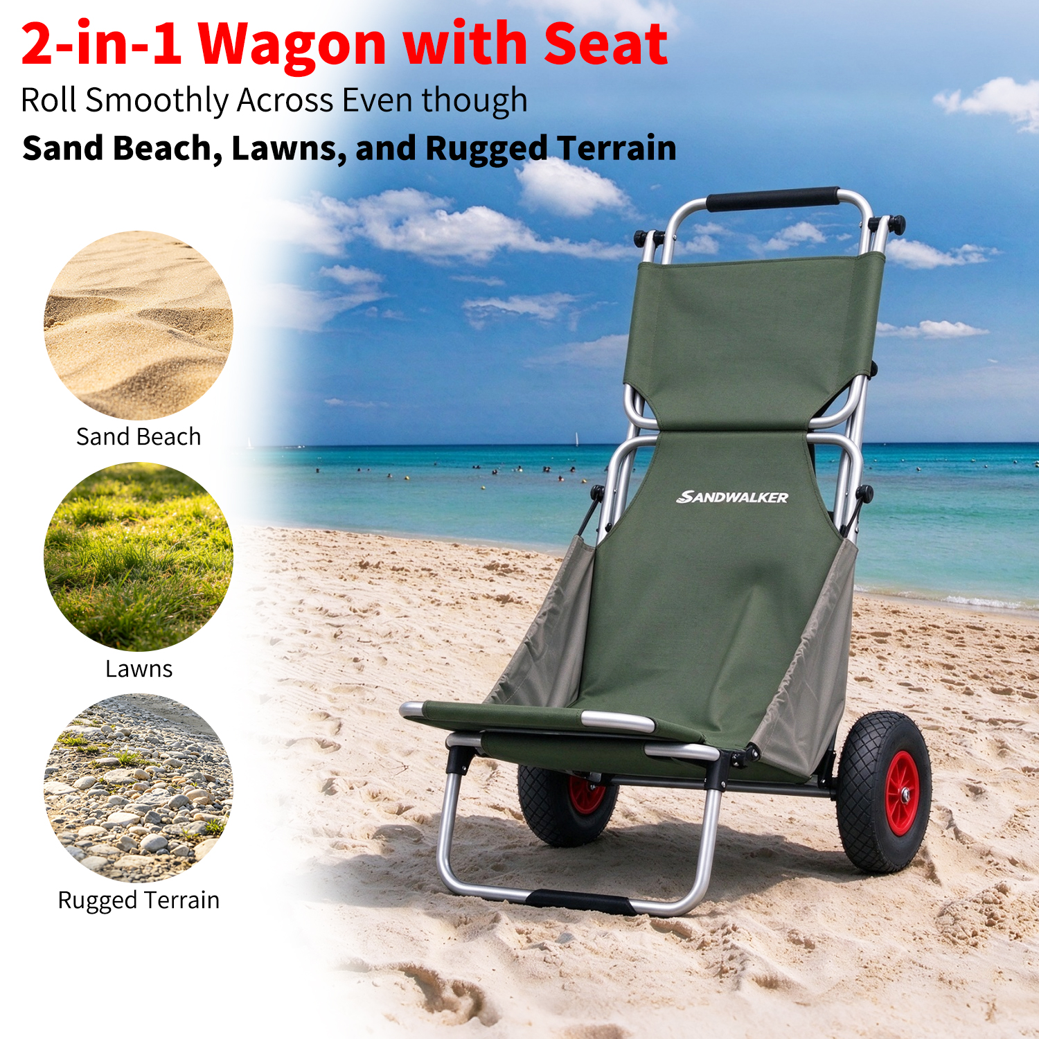 Foldable Aluminum Beach Cart Wagon with Canopy & Luggage Rack, Heavy Duty All Terrain Wheels BTC 