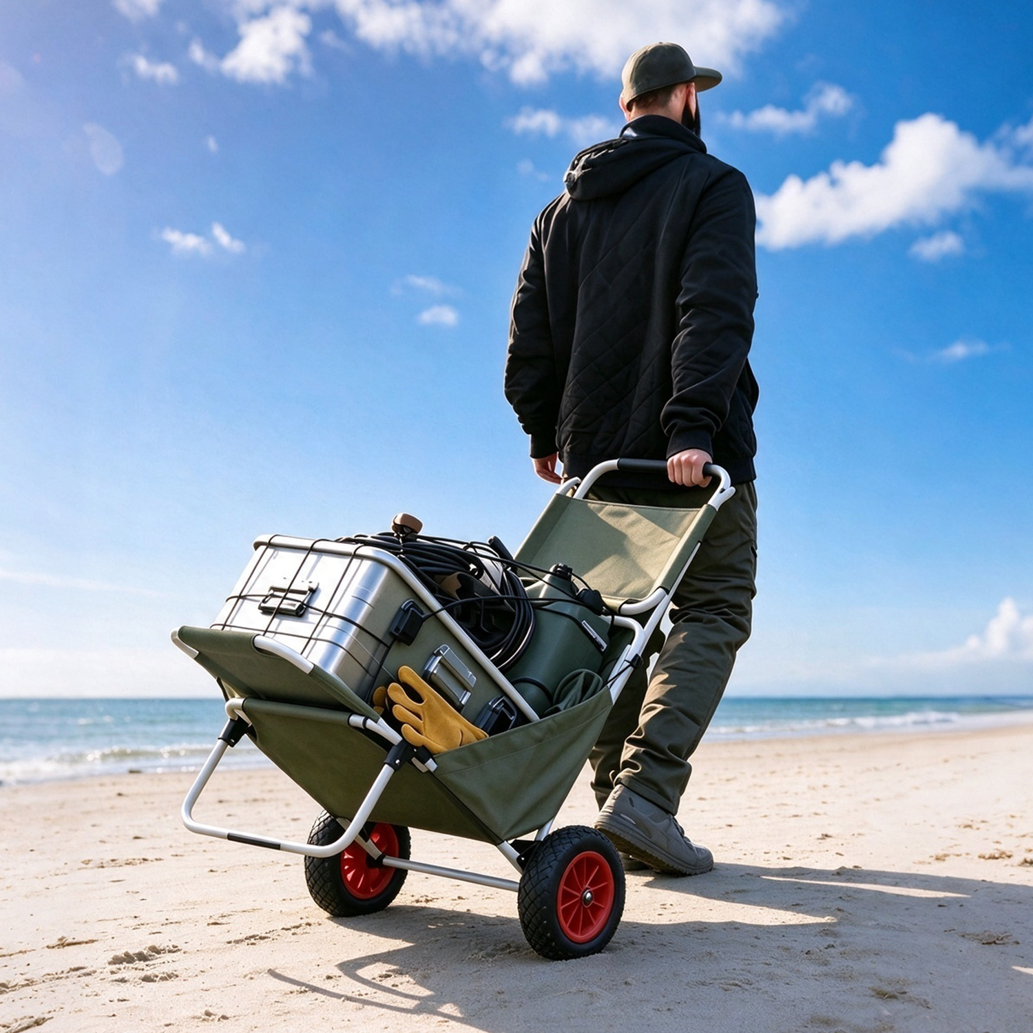 Foldable Aluminum Beach Cart Wagon with Canopy & Luggage Rack, Heavy Duty All Terrain Wheels BTC 