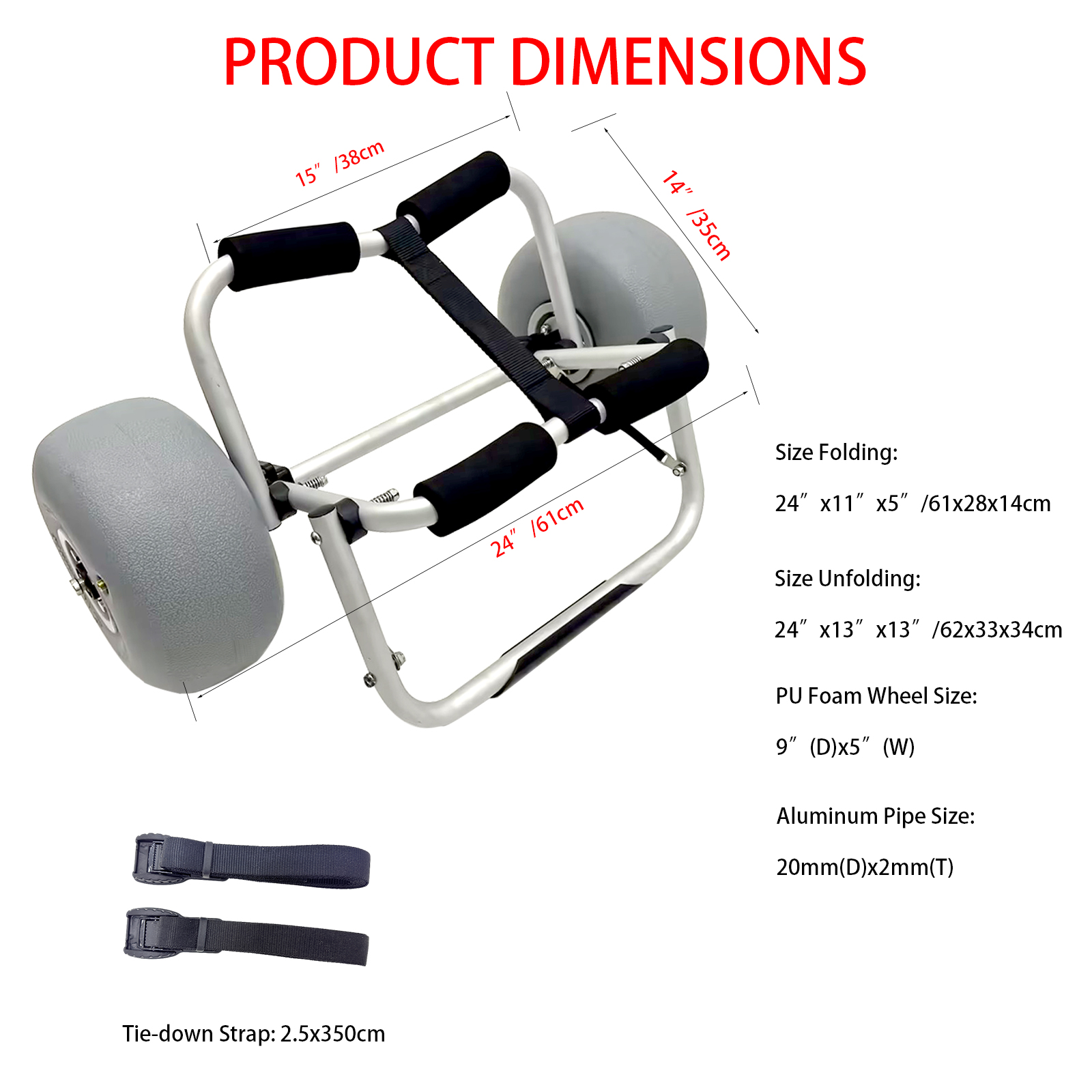 Aluminium kayak cart with 9